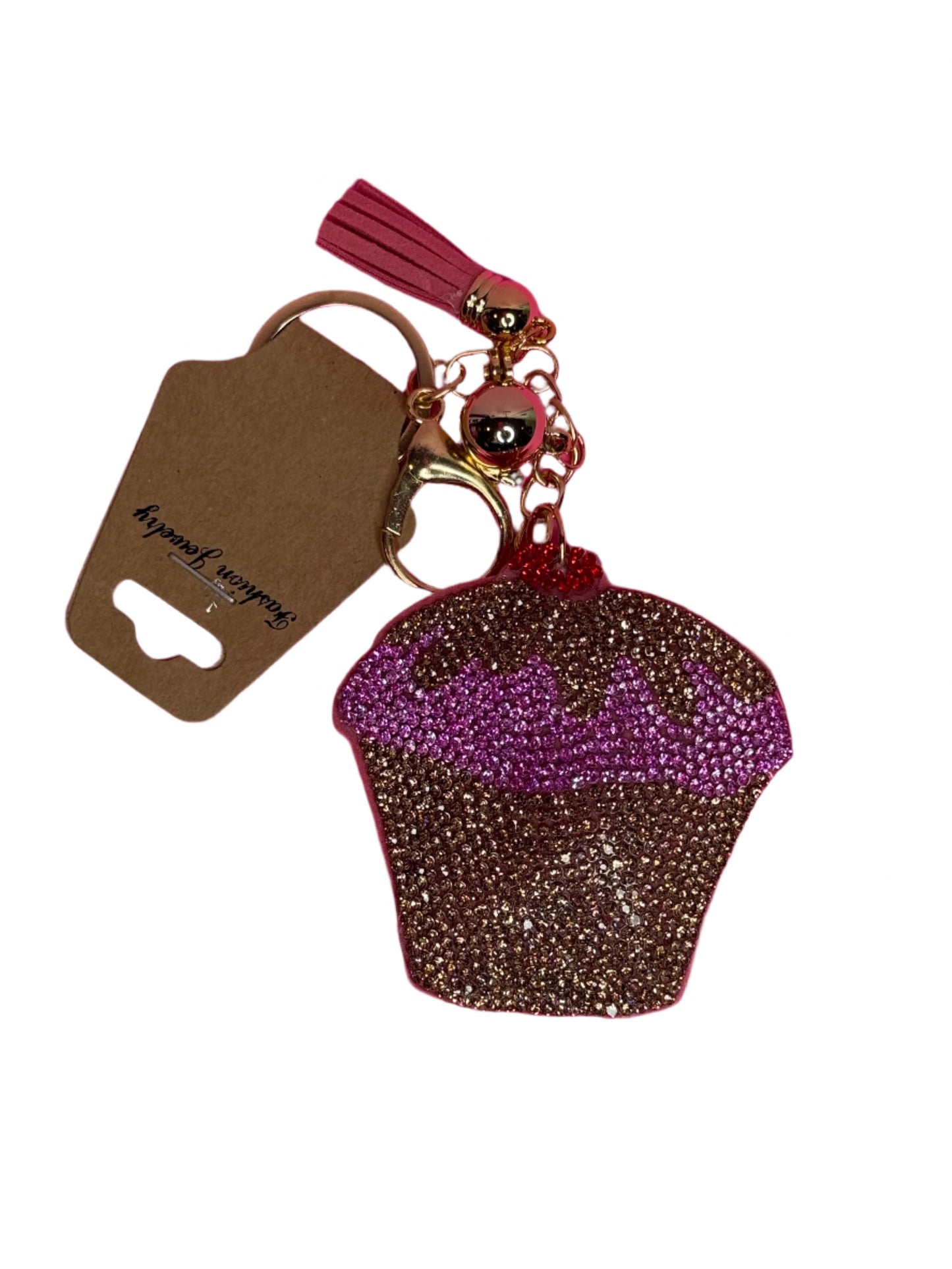 Cupcake Rhinestone Key Chain Puff/Backpack Charm