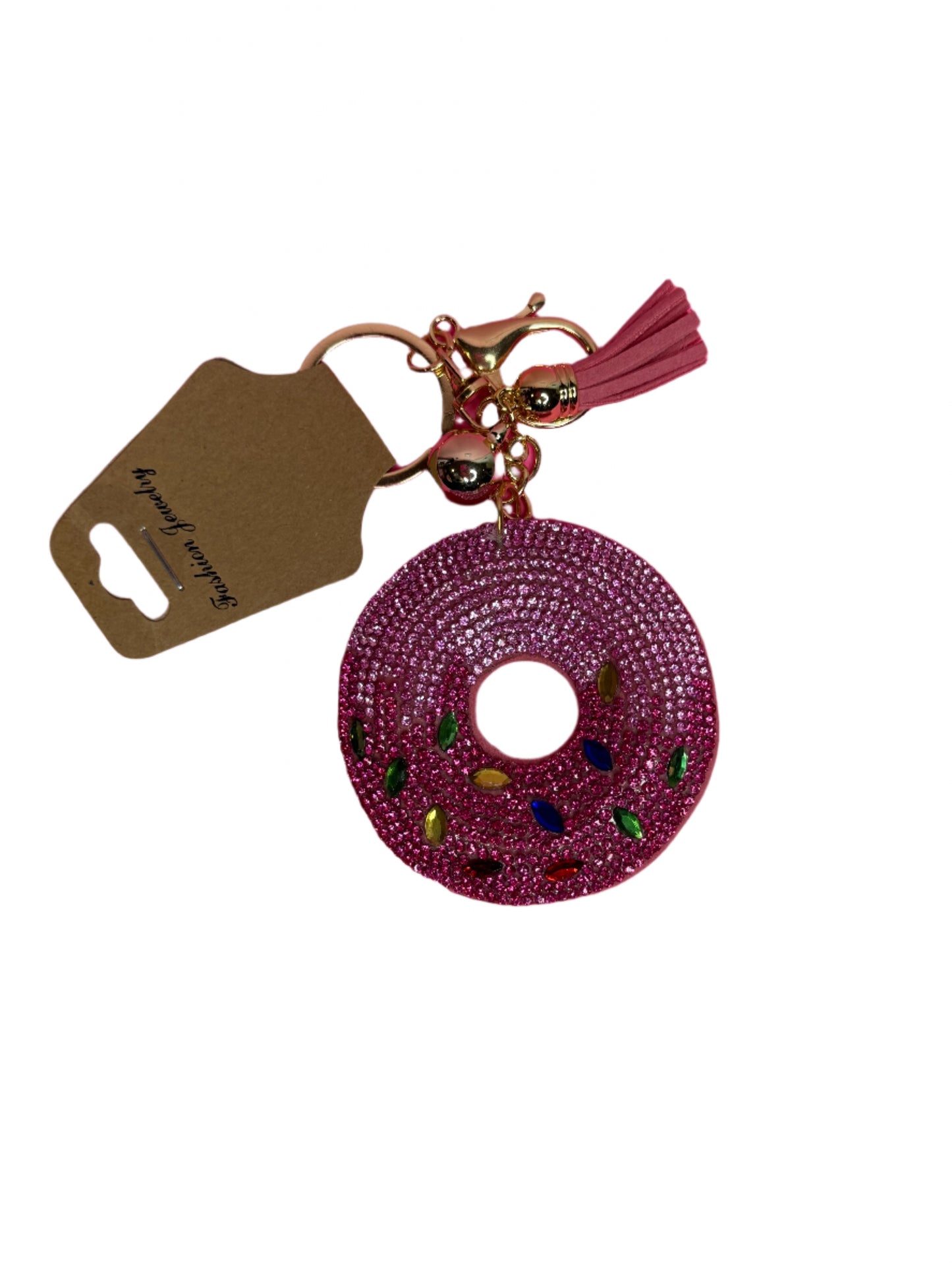 Pink Rhinestone DONUT Key Chain/ Backpack Charm